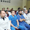 Пресс-конференция по экзскелету эндохирурга в ВОКБ № 1. 5 апреля 2019. На фото - врачи, в т.ч. хирургических спецальностей